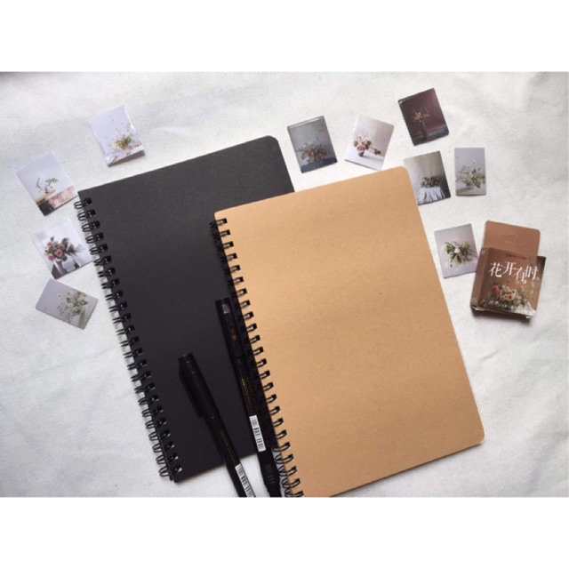 Sổ Tay Bìa Trơn Đen/ Nâu Kraft Giấy Grid Ô Vuông / Giấy Trơn Blank - Sổ Grid Notebook Ô Ly Làm Bullet Journal Size A5 B5