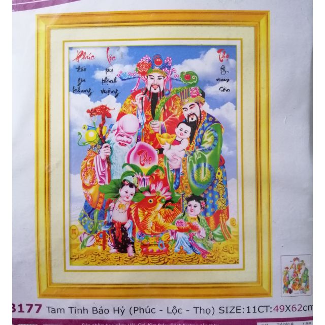 Tranh thêu chữ thập Phúc lộc thọ LV3177