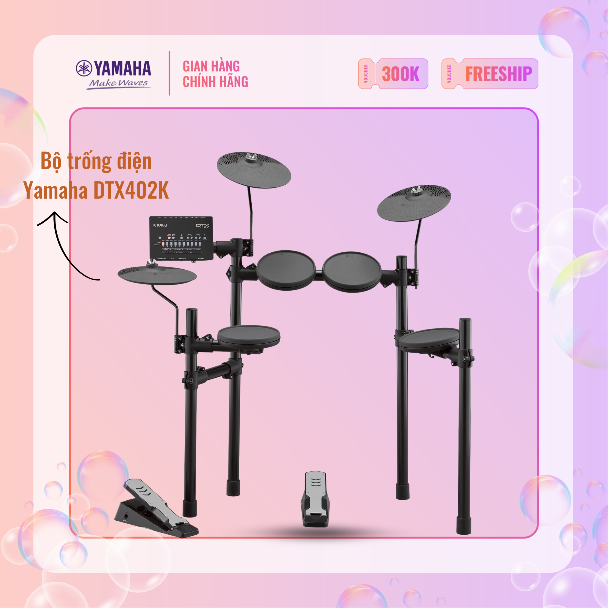 Bộ trống điện tử YAMAHA DTX402K với 10 bộ công cụ trống cùng 10 chức năng đào tạo tích hợp, bộ phận đạp chân không tiếng ồn -Bảo hành chính hãng 12 tháng