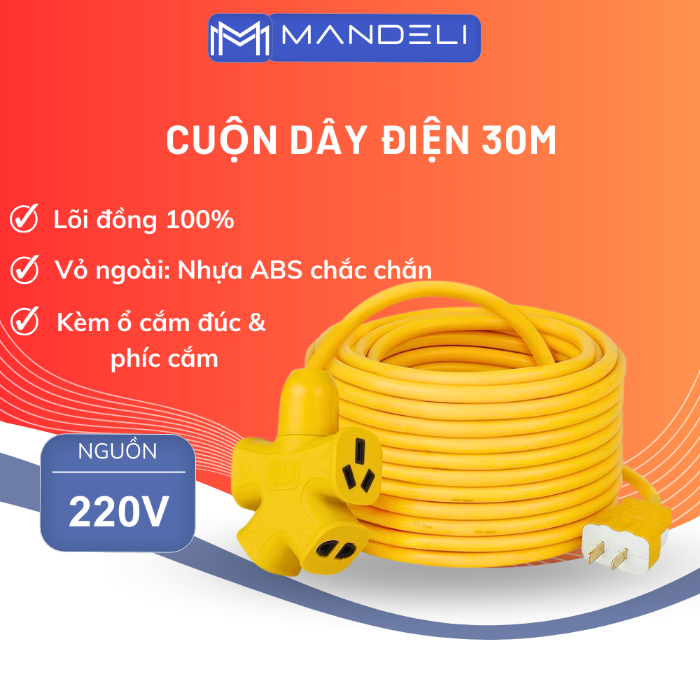 Cuộn Dây Điện 30M Kèm Ổ Cắm Đúc Và Phích Cắm Đúc Liền Dây Chịu Lực Cao Có Lớp Vỏ Dày Chống Cháy Chống Đóng Băng Dây Cấp Nguồn 220V