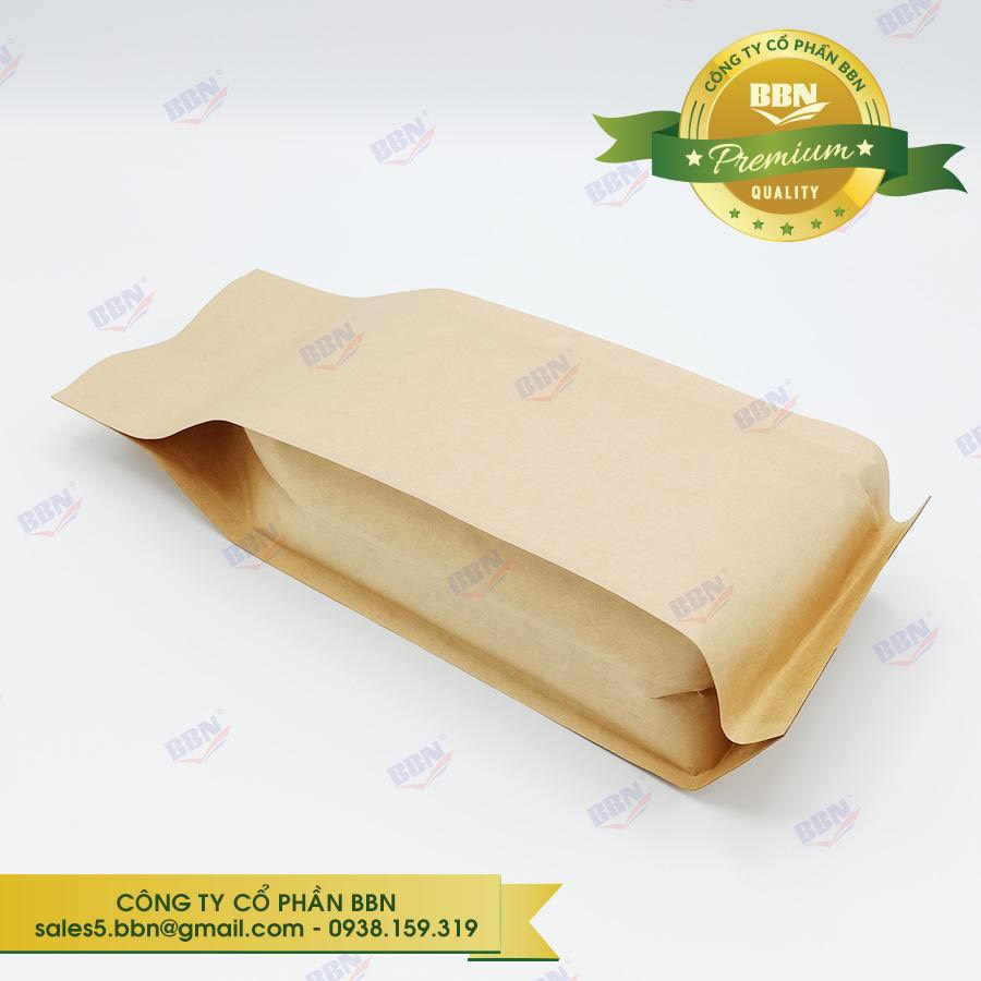 1kg Túi giấy Kraft ghép bạc 4 biên xếp hông 14x41cm (không zip)