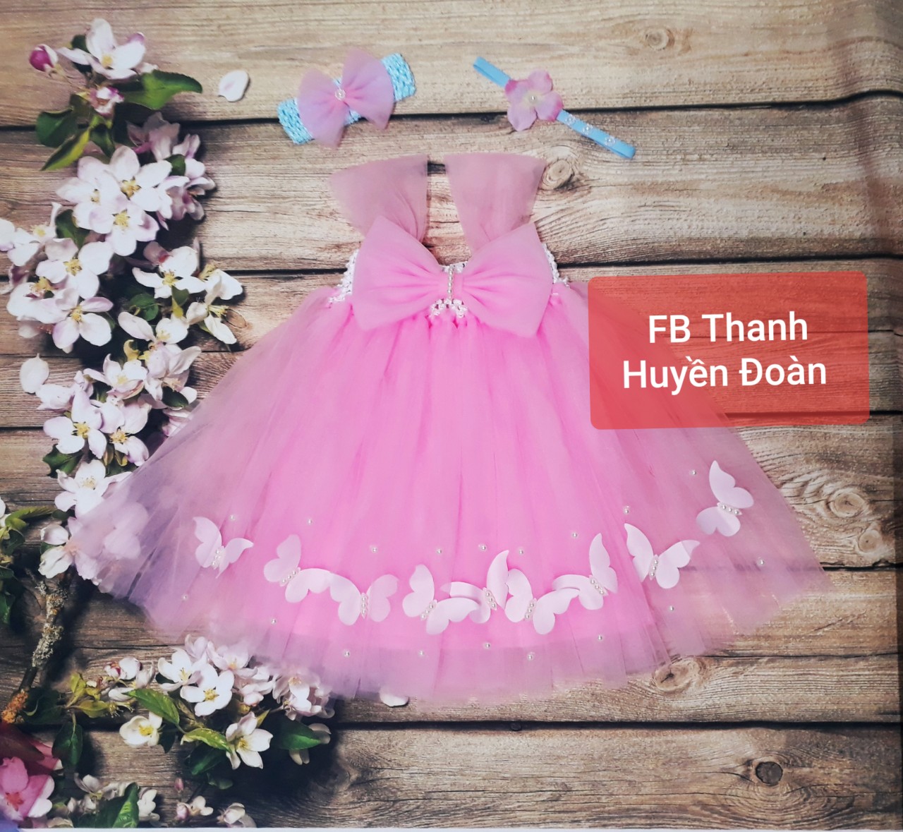Váy công chúa bé gái màu hồng Nơ - bướm chân váy cho bé từ 0 - 10 tuổi