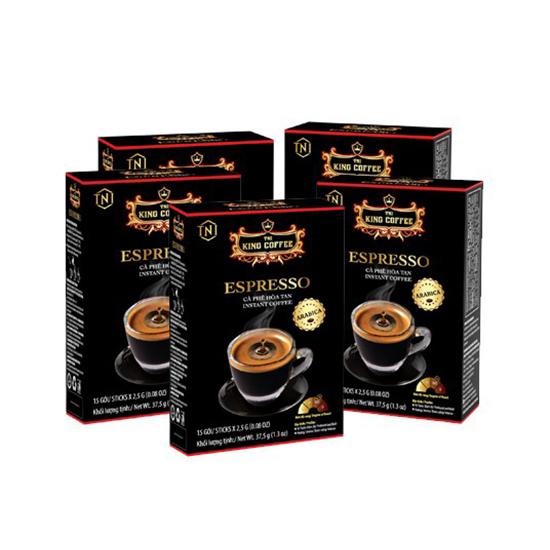Combo 5 cà phê đen hòa tan espresso king coffee - hộp 15 gói x 2.5g