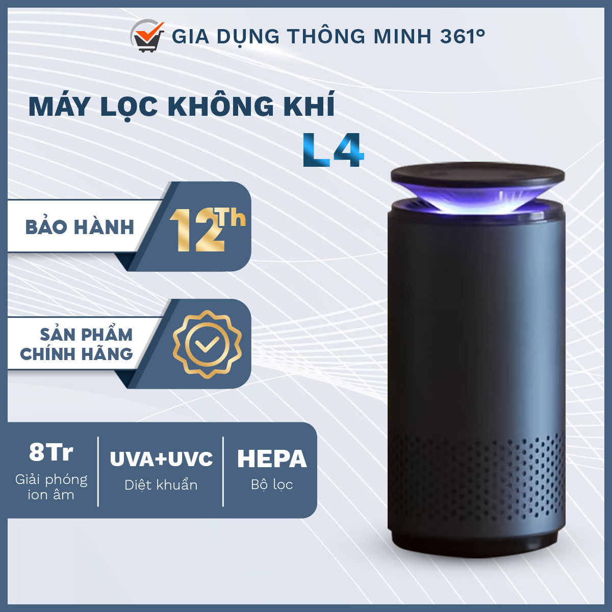 Máy lọc không khí oto e-l4, máy lọc không khí sử dụng ion âm tia uvc và bộ lọc hepa lọc không khí khử khuẩn sonets