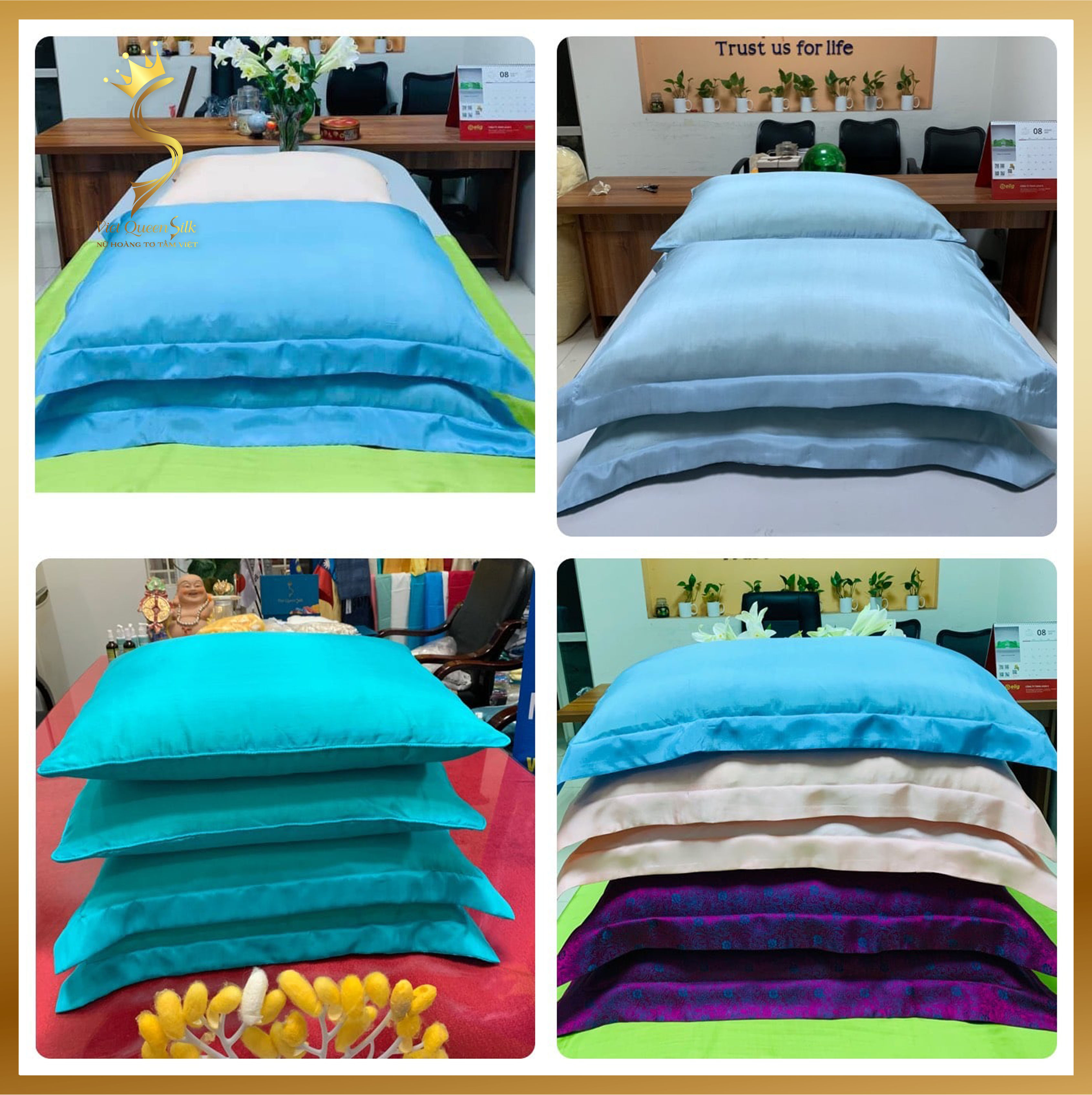 Vỏ gối tơ tằm 50*70, 100% tơ tằm cao cấp viet queen silk , đủ mầu sắc