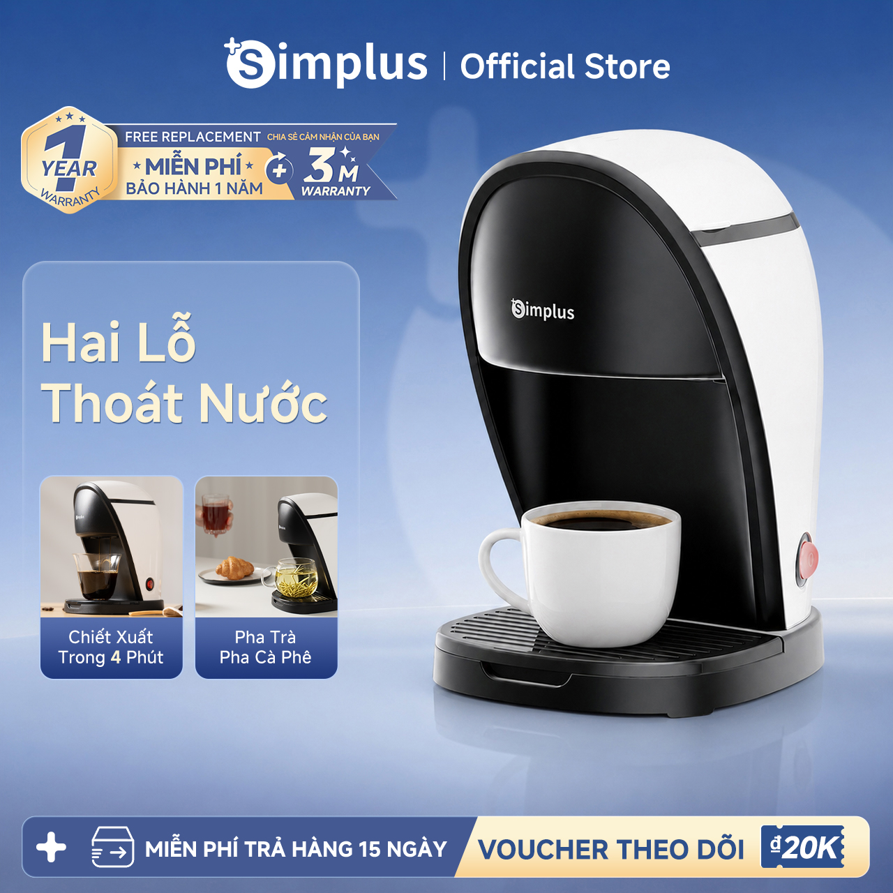 [New Arrival] Simplus Máy Pha Cà Phê Máy Pha Cà Phê Đa Năng Mỹ Có thể Dùng Để Pha Cà Phê Và Trà Thiết Kế Nhỏ Gọn Dung Tích Bình Chứa Nước 250ml KFJH018 - Bảo hành 1 năm 1 đổi 1