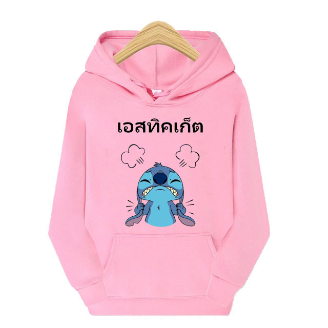 Áo Hoodies Nam Nữ Thu Đông Chất Nỉ In Hoạt Hình Hình Stitch Kéo Tai Chữ Thái Chất Nỉ Ấm Áp - Áo Hoodie Thu Đông Mặc Đi Chơi Đi Học