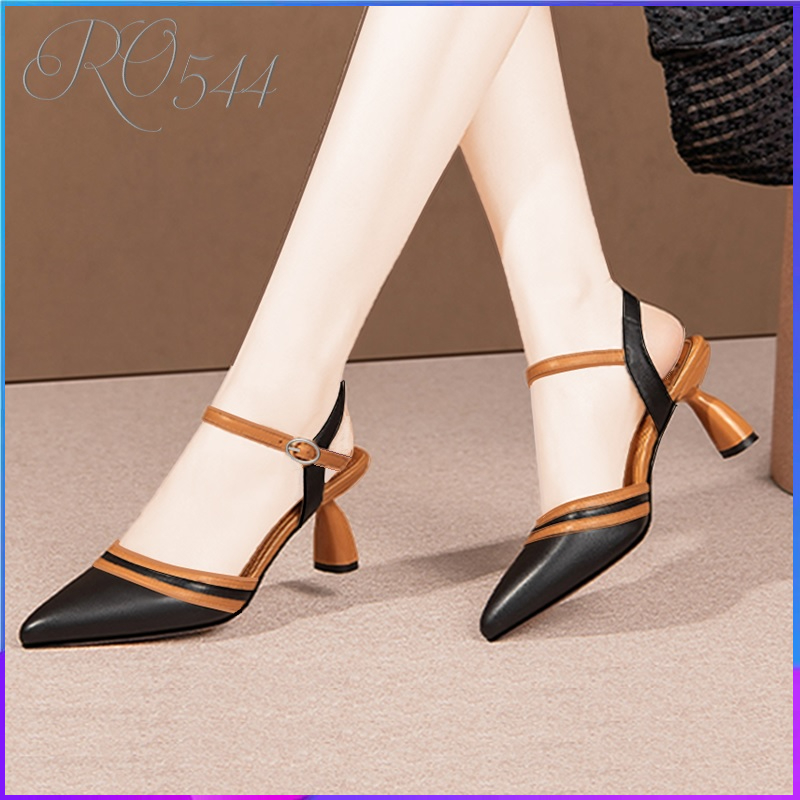Giày sandal nữ cao gót 5cm hàng hiệu rosata hai màu đen trắng thời trang hàn quốc ro544