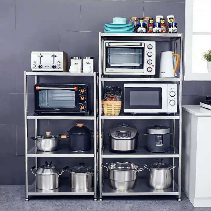 [GIÁ ĐỂ ĐỒ GIA DỤNG ĐA NĂNG NHÀ BẾP   HÀNG CHÍNH HÃNG] Giá kệ để đồ đa năng 3 tầng bằng inox không gỉ, kệ để lò vi sóng, nồi cơm điện, chậu chảo, xoong nồi, lò nướng