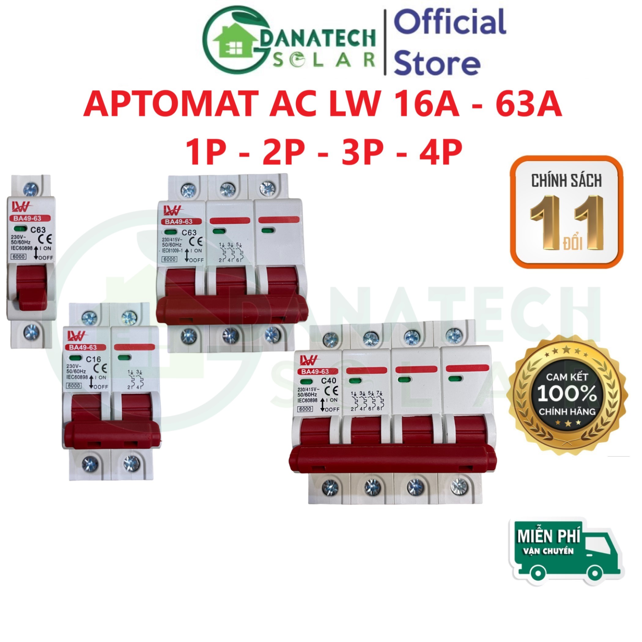Aptomat AC, MCB AC chính hãng LW 1 pha, 3 pha cao cấp bảo vệ chống quá tải, ngắn mạch