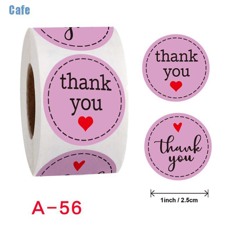 Cuộn 500 tem Sticker Thank you in màu tự dính - Tem cảm ơn màu hồng