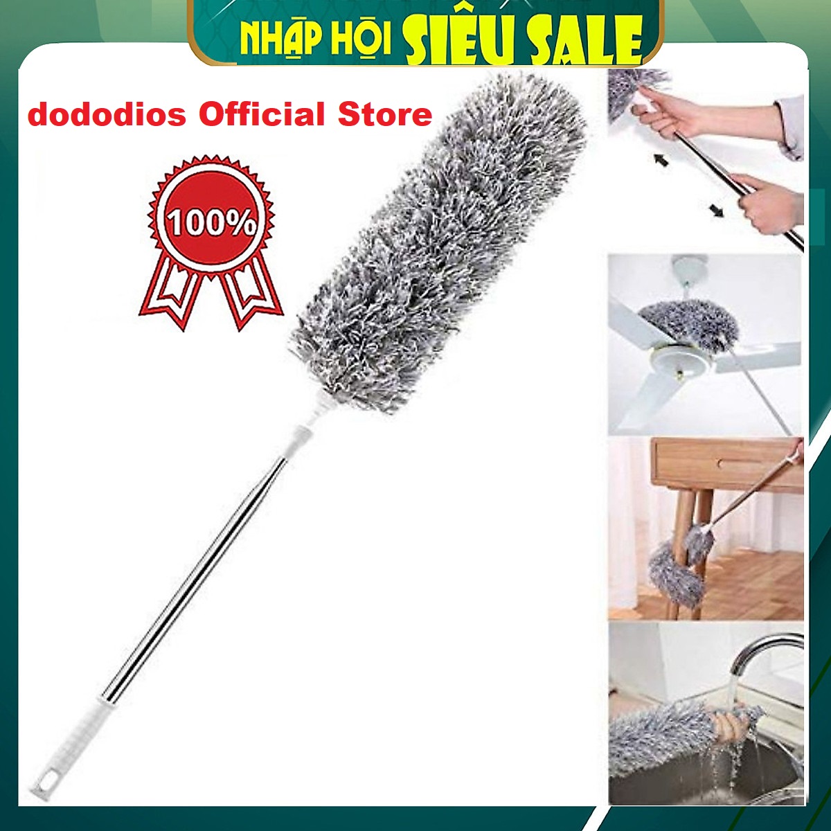 Chổi quét trần nhà dài tới 2,8m, chổi phất trần có cán điều chỉnh, quét mạng nhện, lau chùi bụi bẩn trên cao dododios