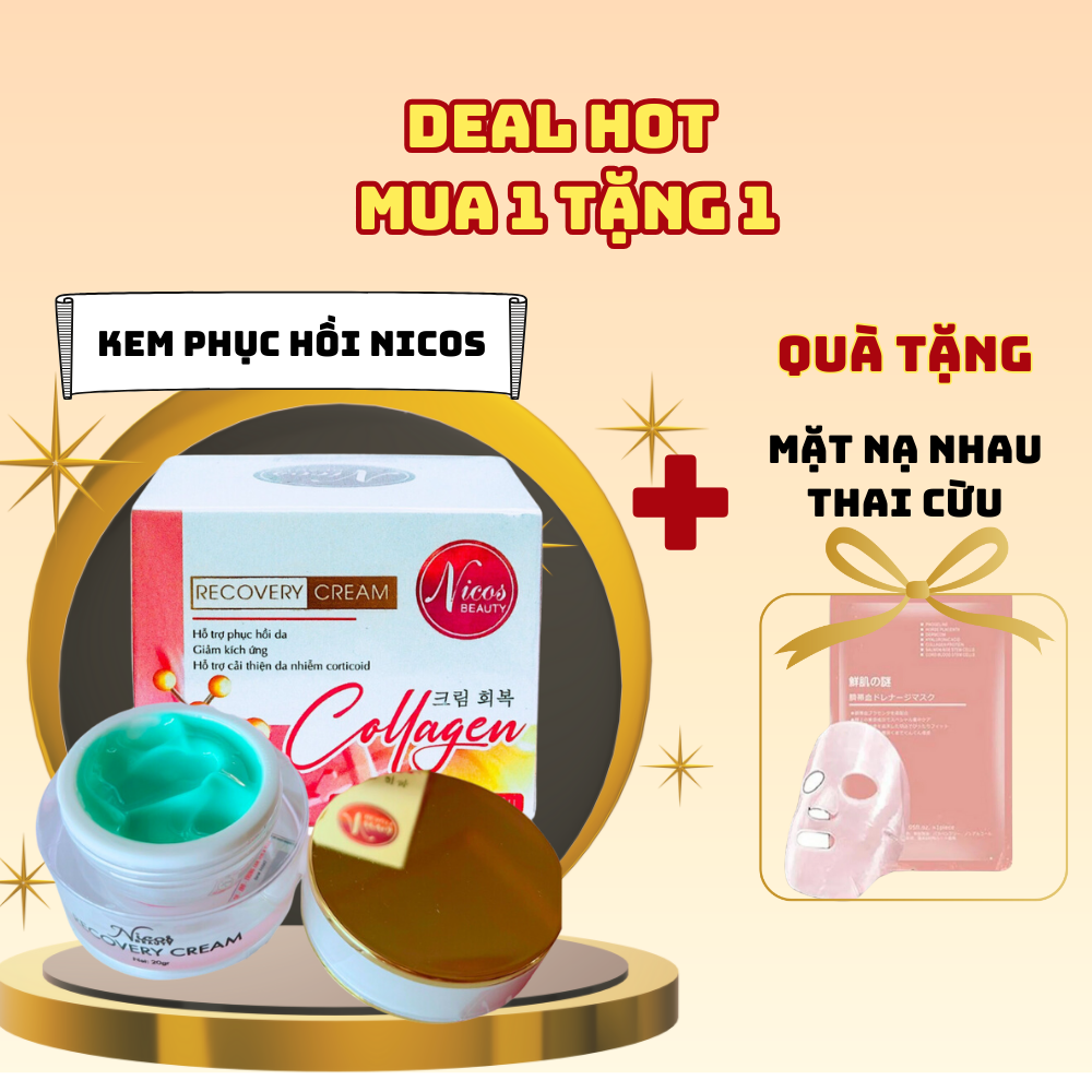 Kem phục hồi da chuyên sâu Nicos Beauty Recovery Cream 20g + tặng Nạ nhau thai cừu