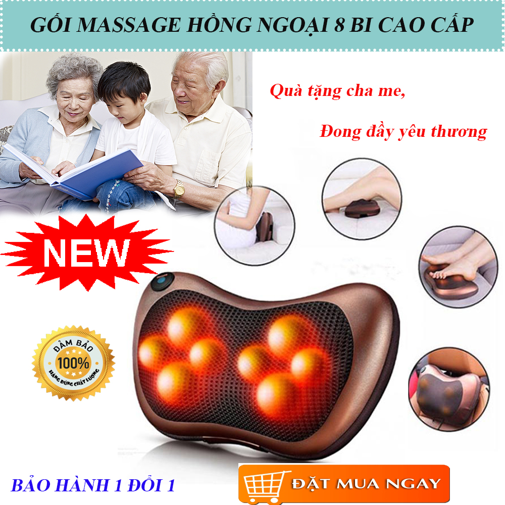 Gối massage toàn thân, Gối massage hồng ngoại 8 bi, gối massage cao cấp. Thiết kế nhỏ gọn, Đảo 2 Chiều Giúp Giảm Căng Cơ, Tăng Cường Lưu Thông Máu, Khí Huyết. BH 1 đổi 1. MUA NGAY!!!