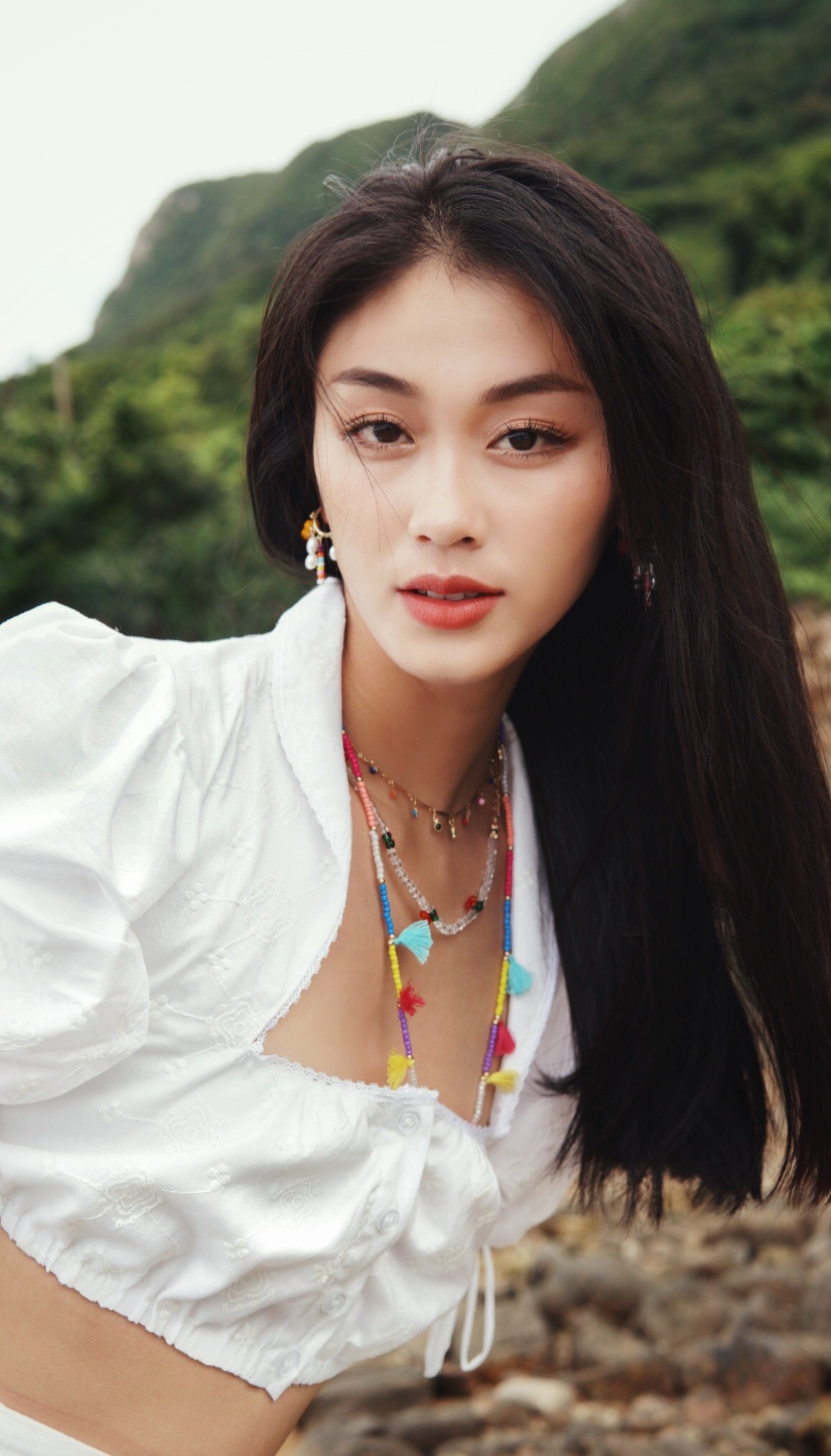 Áo kiểu nữ tay phồng dáng ngắn The Country Muse Top vải cotton trắng