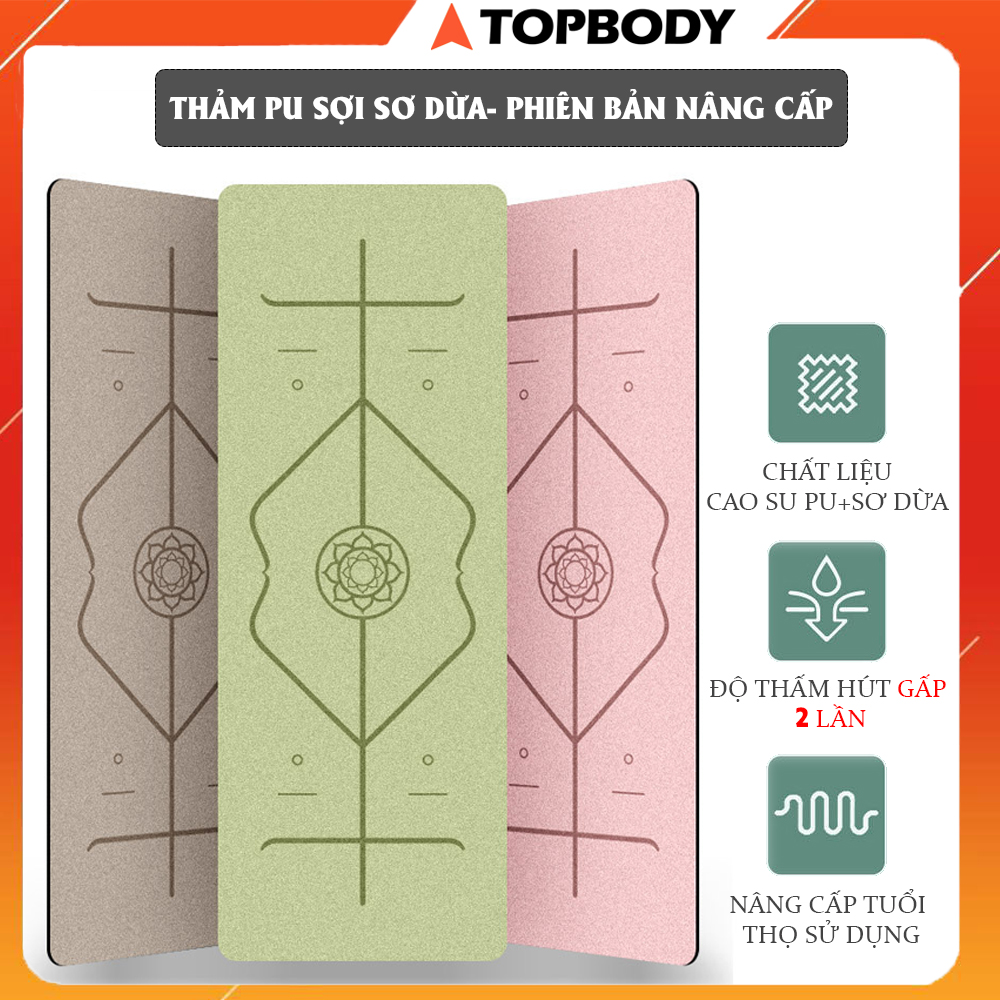 Thảm Tập Yoga Định Tuyến Da PU Cao Cấp, Thảm Tập Yoga, Gym Cao Su Chống Trơn Trượt Cao Cấp - Hàng chính hãng, Tặng kèm túi đựng - Thấm hút mồ hôi nhanh TOPBODY-T2-THAMT03