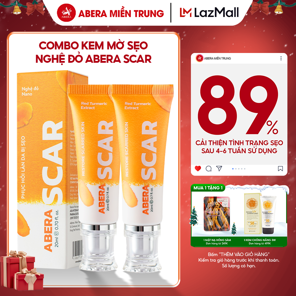 [COMBO 2] Kem sẹo nghệ đỏ Scar Abera làm mờ các loại sẹo rỗ sẹo lõm sẹo lồi sẹo bỏng sẹo tai nạn - Kem liền sẹo nghệ đỏ Abera Scar