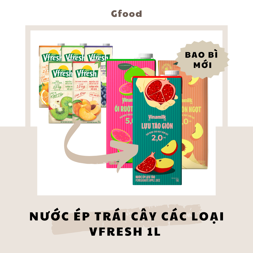   BAO BÌ MỚI  Vinamilk Vfresh Nước Ép Trái Cây 1L  Táo Cam Đào Nho Lựu Táo Kiwi Táo Cam Necta Ổi  