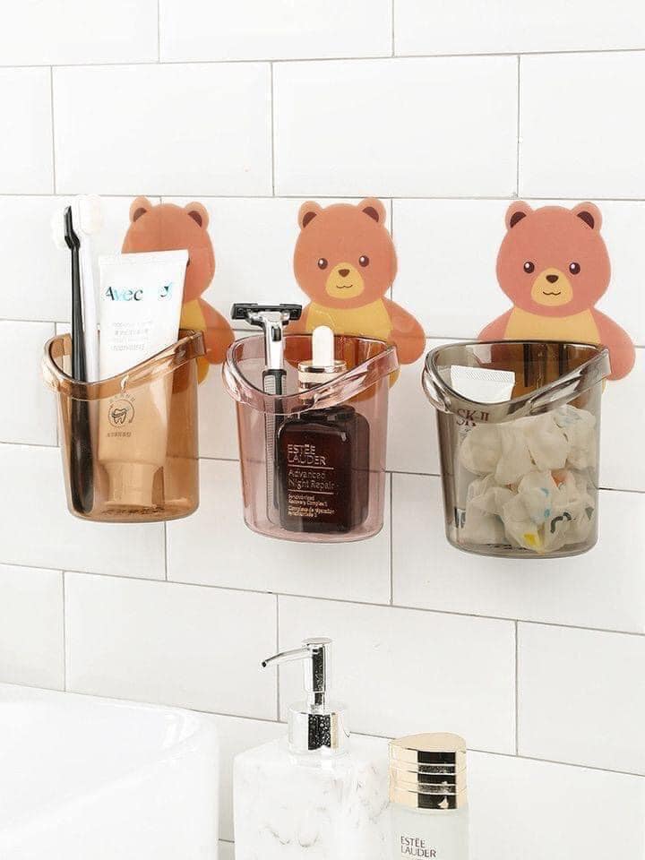 Cốc gấu dán tường đựng đồ, đựng bàn chải đa năng