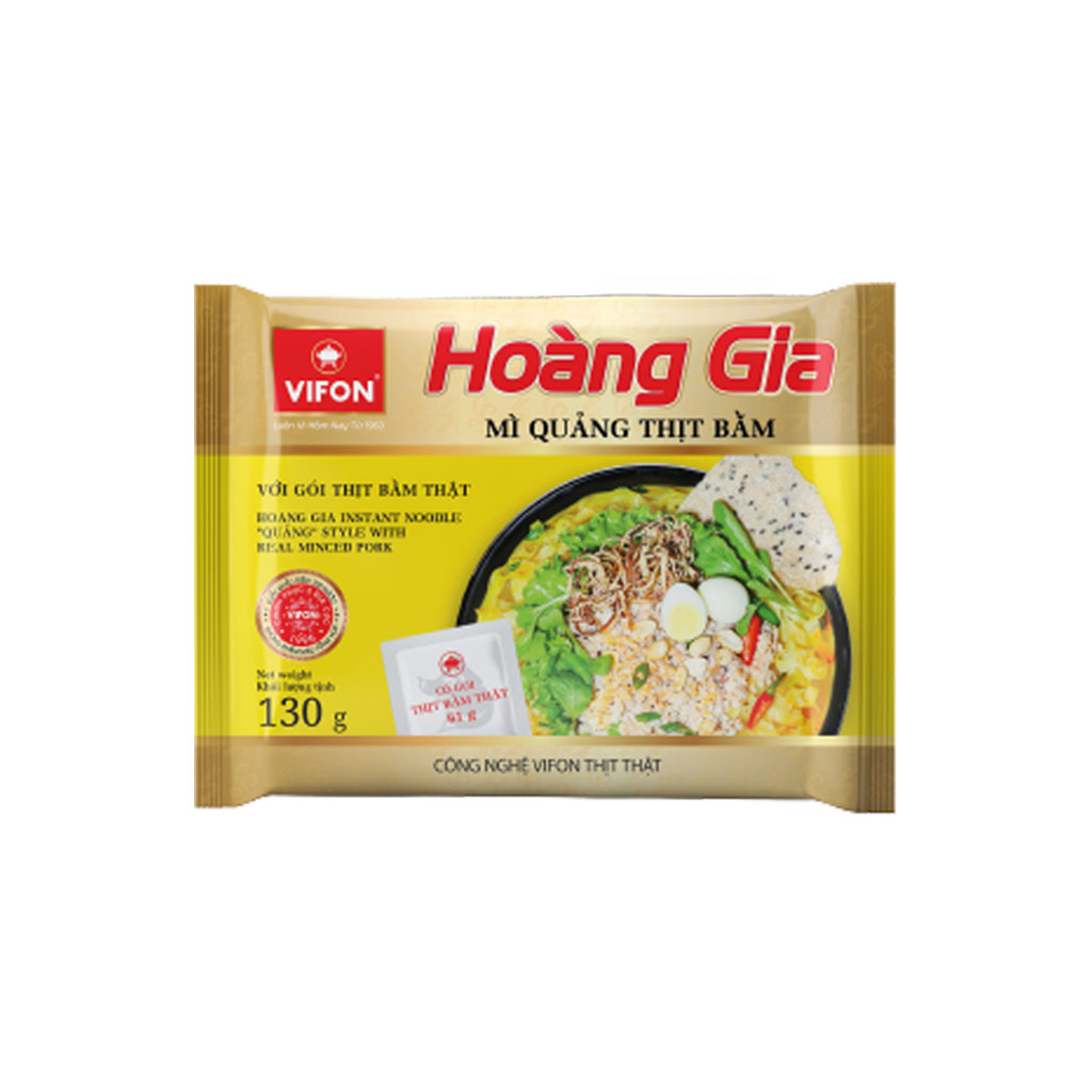 Thùng 18 gói mì quảng Hoàng Gia vị thịt bằm 130g (Có gói thịt bò thật)