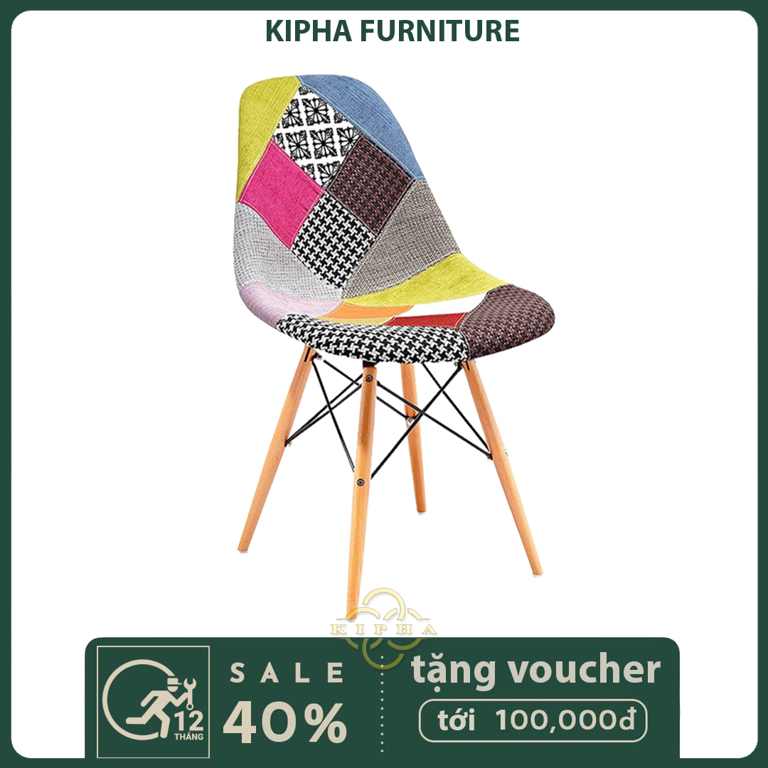 Ghế Eames bọc vải họa tiết thổ cẩm thổ cẩm sang trọng hiện đại, chân gỗ thịt cứng cáp . Hàng nhập khẩu cao cấp. BH 12 tháng