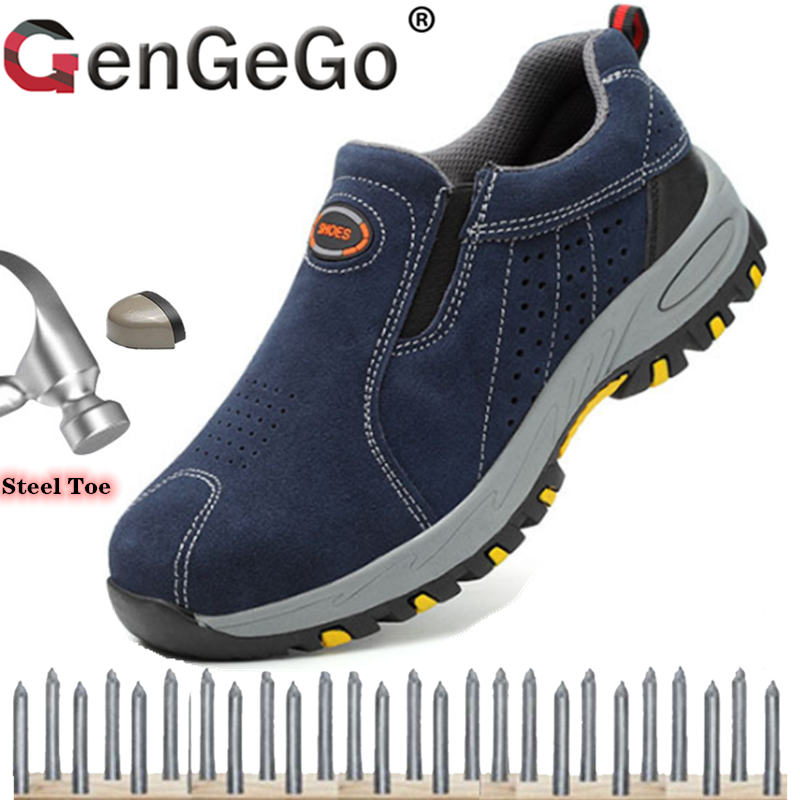Brand GenGeGo COD Cho Nam Giày Lưới Thoáng Khí Phản Quang Nhẹ Chống Xuyên Thủng Bốt Bảo Vệ Mũi Thép Giày Bảo Hộ Thường Ngày Thời Trang