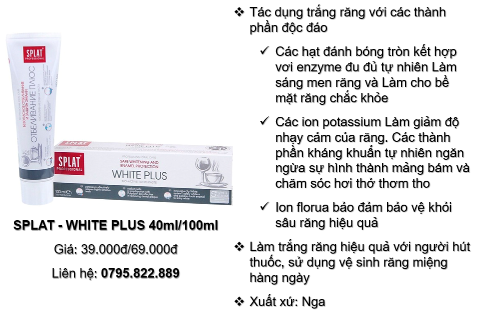 Kem đánh răng trắng răng splat - white plus 40ml/100ml