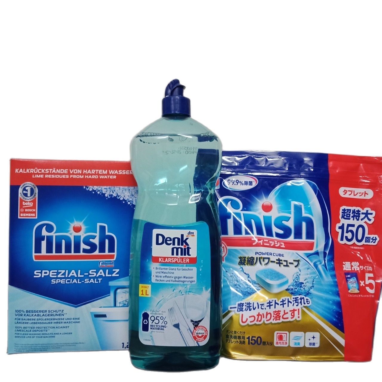Combo viên rửa bát Finish túi 150 viên , nước làm bóng và muối làm mềm nước