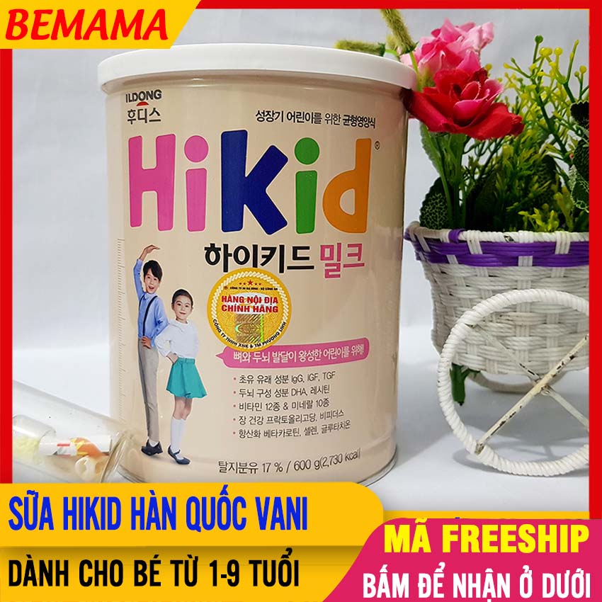 Sữa Hikid Hàn Quốc Vị Vani Cho Bé Từ 1 - 9 Tuổi, Chứa Canxi, Kẽm