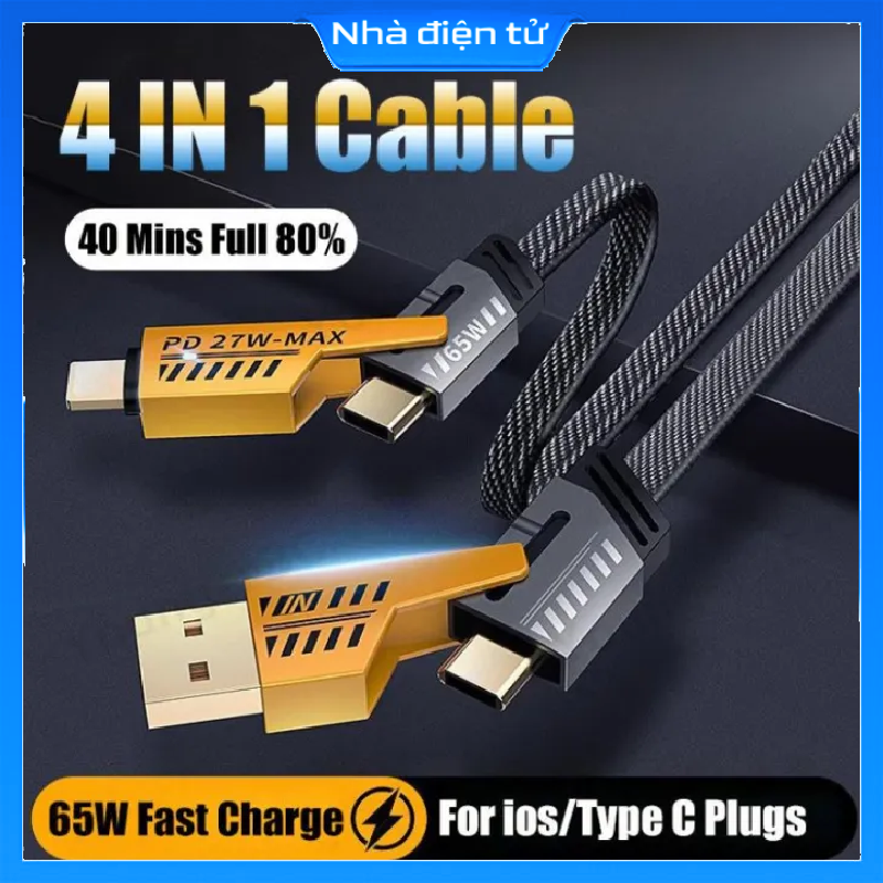 Dây cáp sạc điện thoại    4 Trong 1  Sạc siêu nhanh Cáp dữ liệu đa chức năng 4 trong 1 pd27w loại USB C sét 65W Chager nhanh để các dòng iPhone