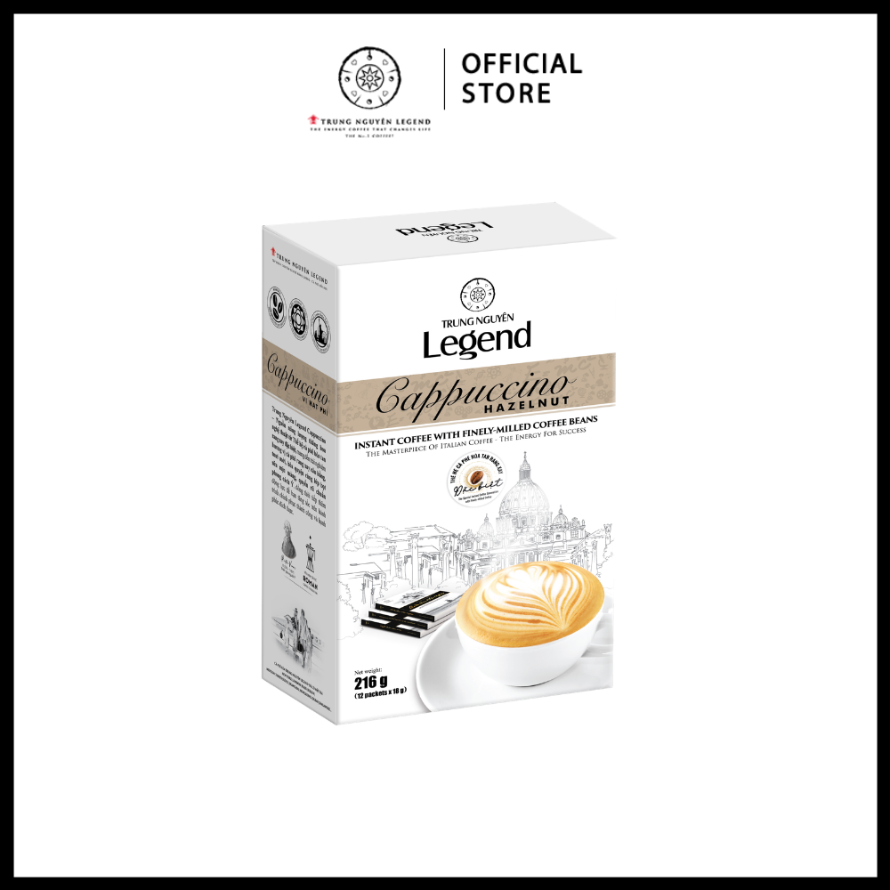 Trung Nguyên Legend - Cà phê hoà tan rang xay Cappuccino Hazelnut - Hộp 12 gói x 18gr ( có sữa)