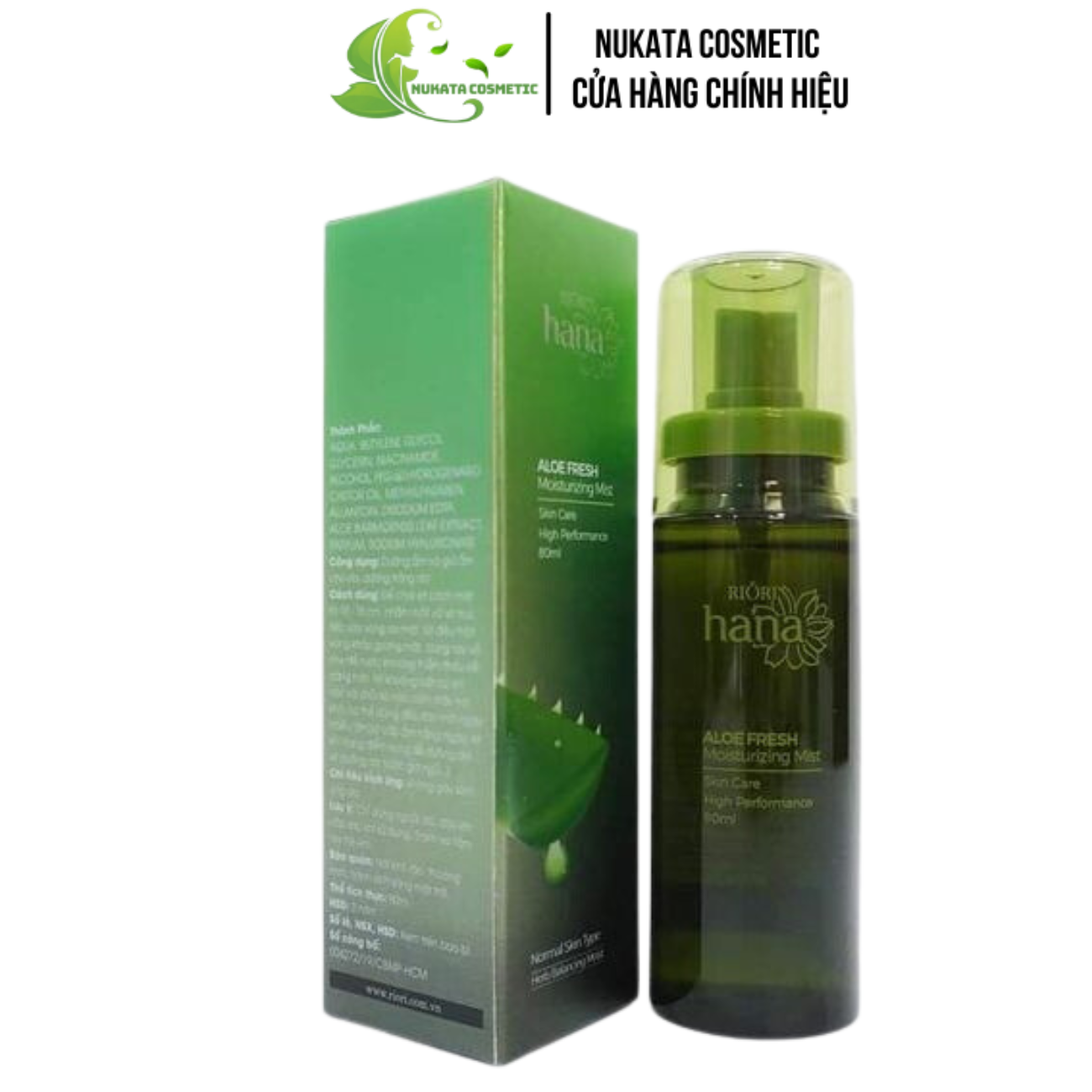 Xịt khoáng Riori Aloe Fresh cấp nước cấp ẩm tức thì phục hồi làm dịu da 80ml nukata cosmetic
