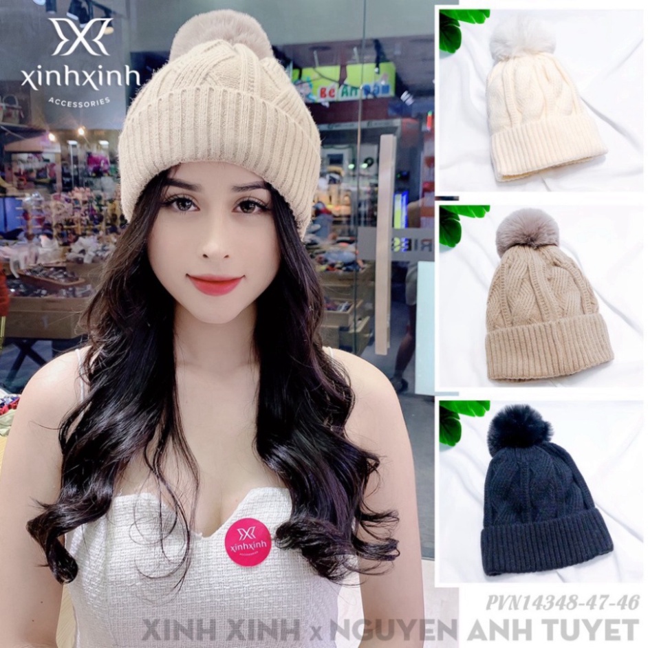 Mũ len thừng, nón len đính quả bông cao cấp cho bạn gái -