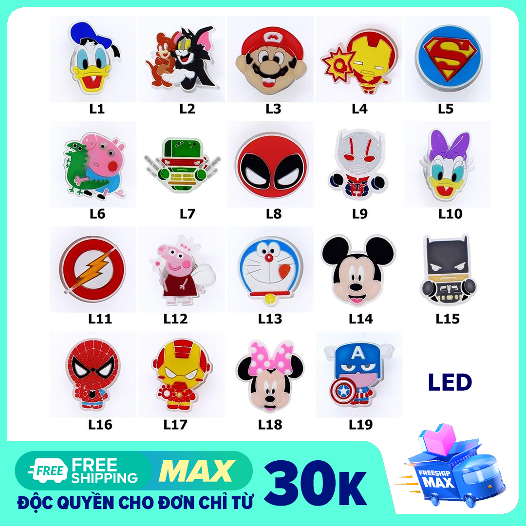 Sticker Jibbitz Đèn LED Gắn Dép Crocs, Cross, Satihu, Dép Sục (Giao ngẫu nhiên)