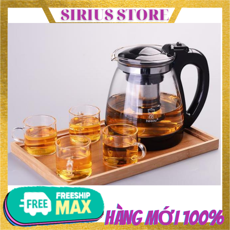 Bình Lọc Trà Thủy Tinh 1300ml Sang Trọng - CÓ LỌC TRÀ INOX - BÌNH PHA TRÀ CHẾ CAFE TIỆN LỢI 2in1