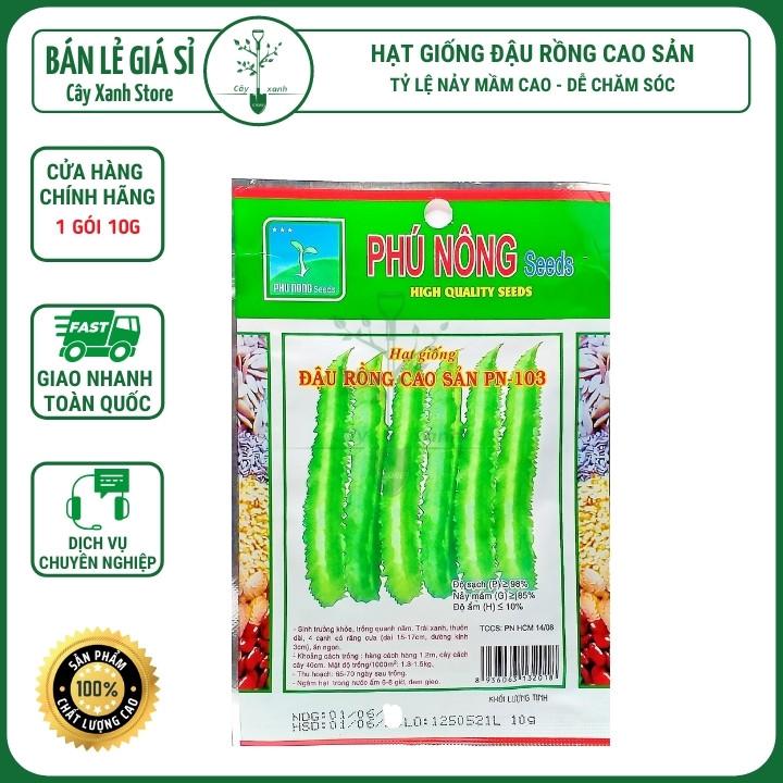 Hạt Giống Đậu Rồng Cao Sản Giòn, Ngọt 10gr - Phú Nông Seeds | Cây Xanh Store Phân Phối Hạt Giống Rau Củ quả, Xơ Dừa Nén, Mùn Dừa Nén, Phân Bón Hữu Cơ Trồng Rau Sạch, Hoa Hồng, Hoa Mai, Cây Cảnh