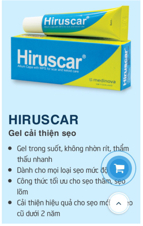 Gel cải thiện sẹo vừa, sẹo lõm, sẹo thâm Hiruscar Gel 20g