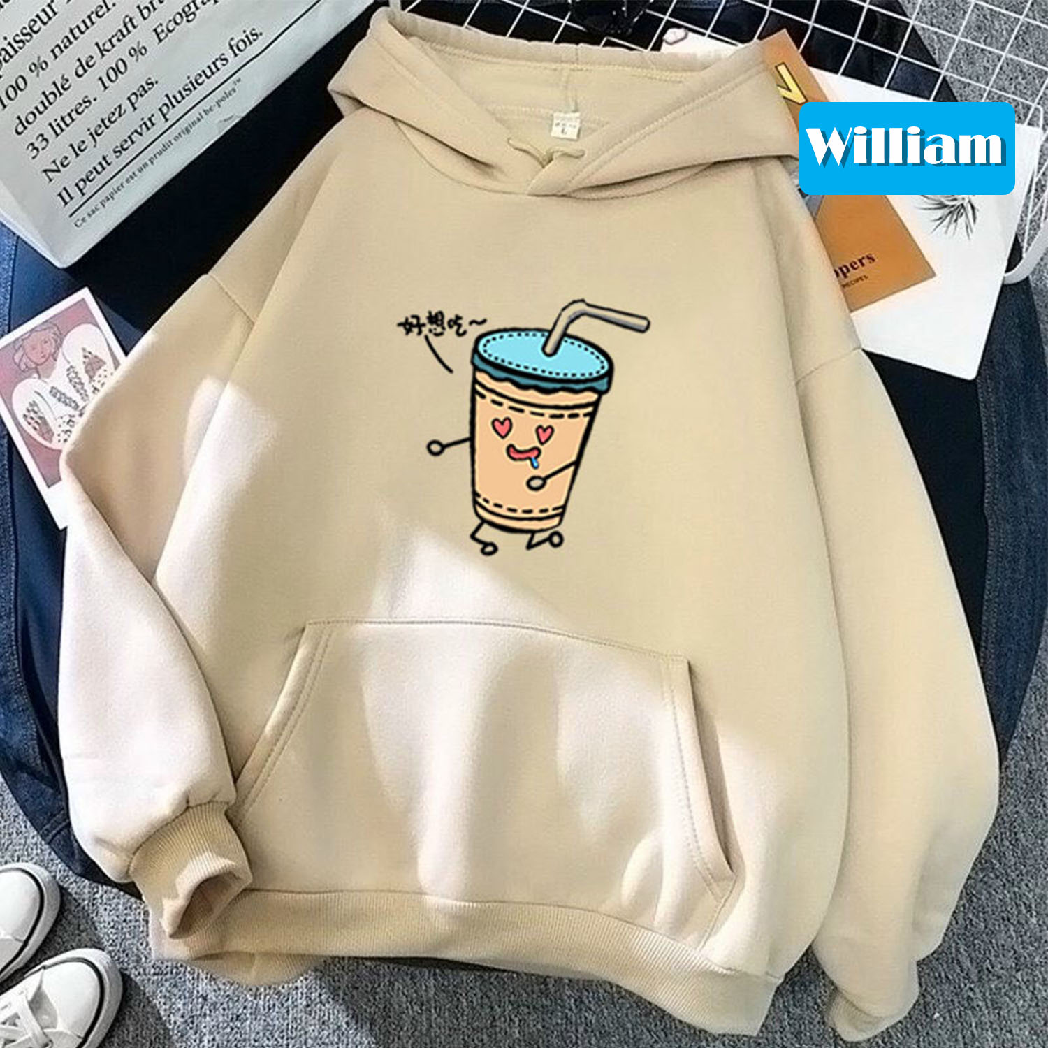 Áo hoodie nam nữ nỉ ngoại in hình Ly Trà Sữa, chất nỉ dày dặn, nón 2 lớp, hợp làm áo cặp William - DS104