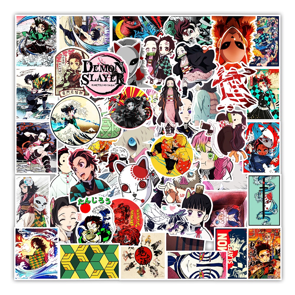50 sticker cute chống nước dán mũ nón bảo hiểm MẪU New Ghost Slayer, vali 50 hình dán graffiti máy tính xách tay Hải Hà shop