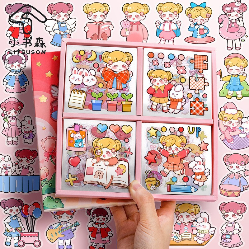 Sticker trang trí sổ tay hình dán siêu cute hộp 100 tấm nhiều hình ngộ nghĩnh