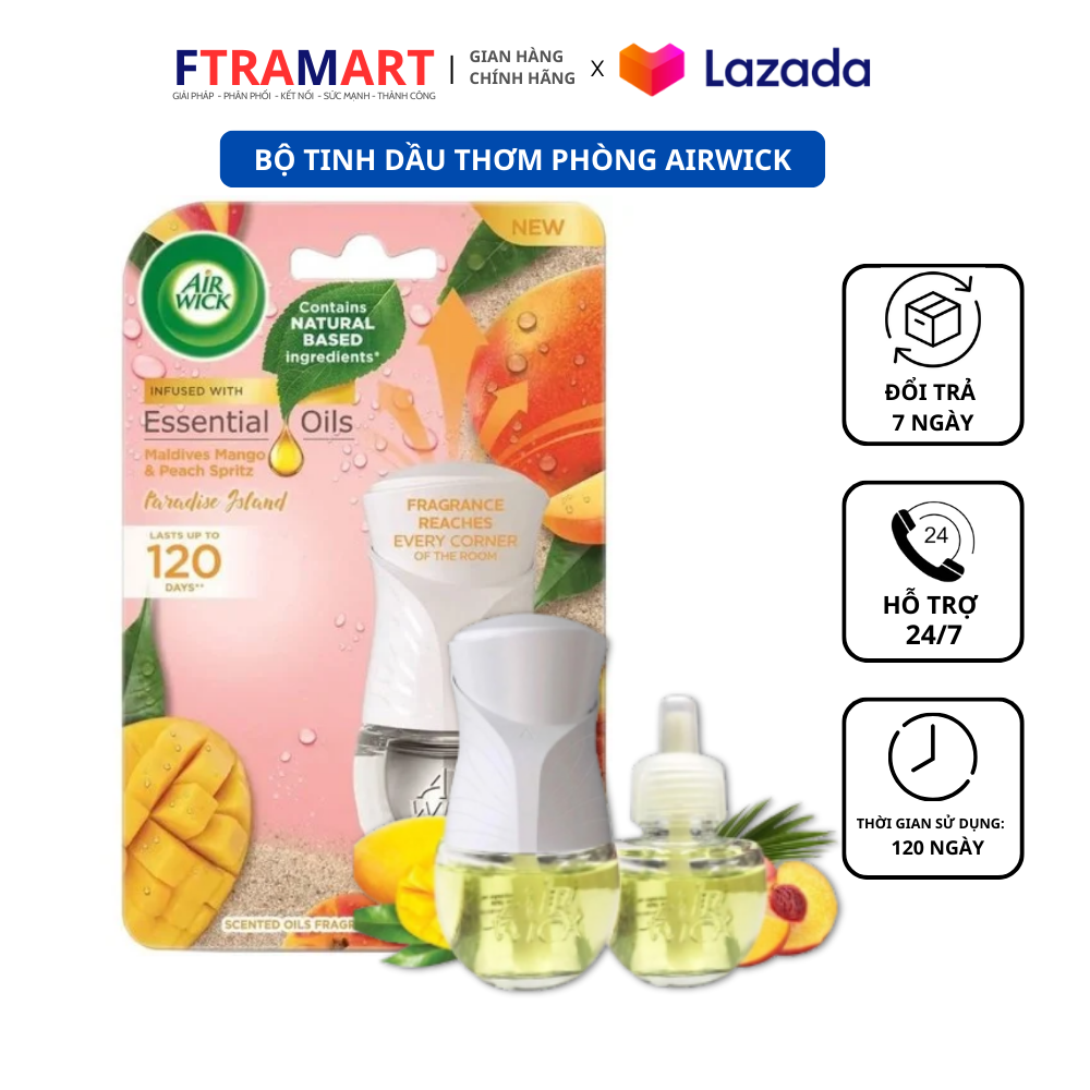 Bộ tinh dầu cắm điện air wick awk2465 maldives mango & peach spritz 19ml , sử dụng điện 220v, làm thơm phòng