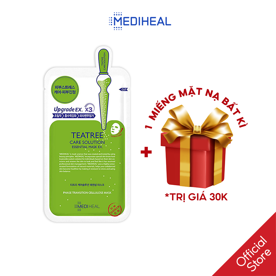 Mặt nạ tinh chất tràm trà ngăn ngừa mụn Mediheal Tea tree Care Solution Essential Mask Ex 24ml, làm sạch và dịu da, giúp ngăn ngừa mụn [K1]