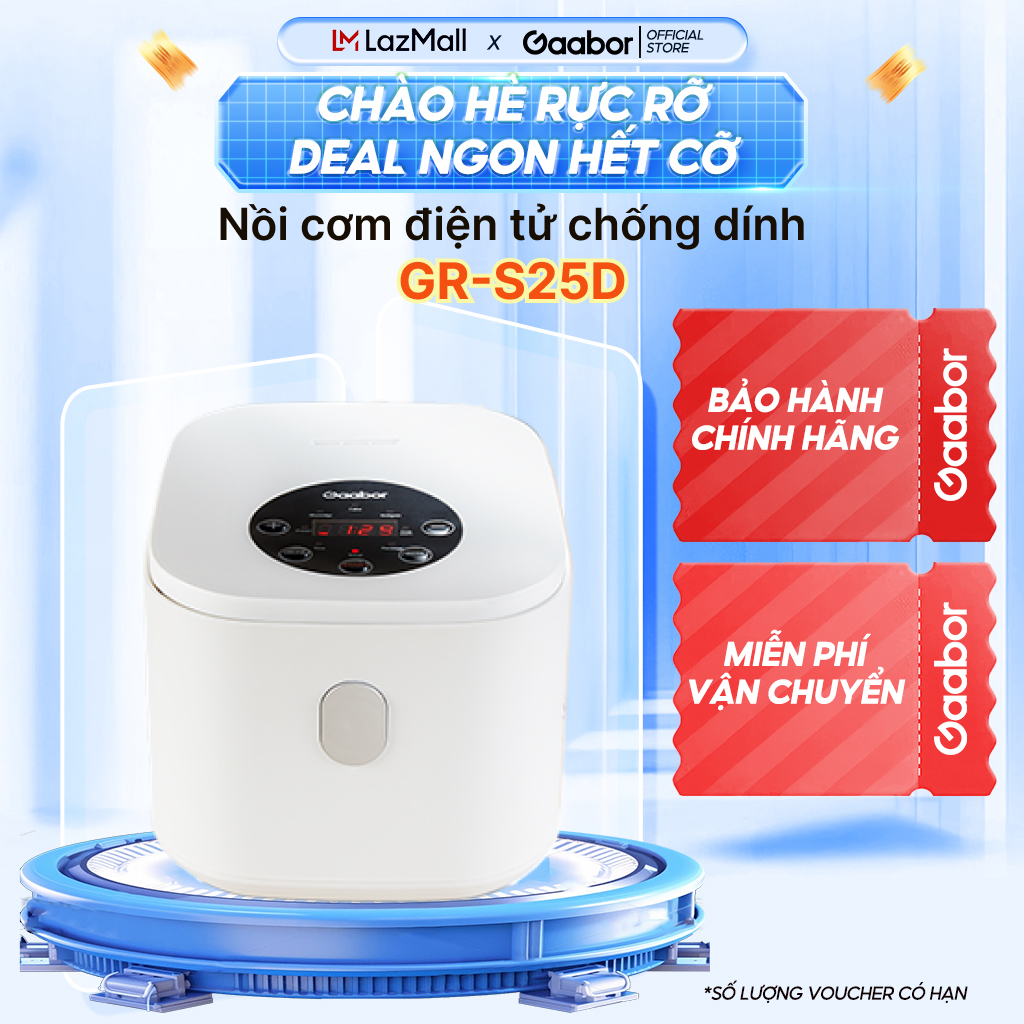 FLASH SALE Nồi cơm điện tử dung tích 2L Gaabor GR-S25D lòng nồi chống dính công suất 400W  màu trắng thiết kế trực quan dễ dàng nấu - hàng chính hãng