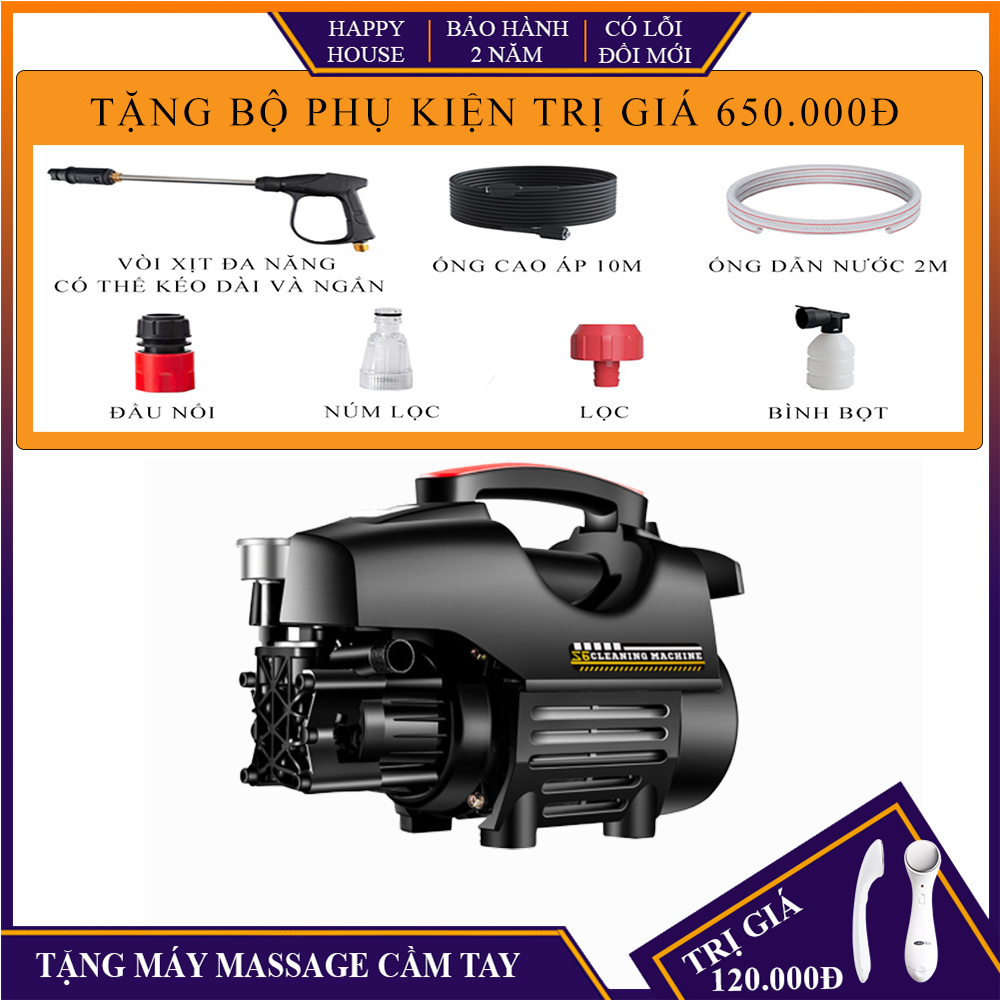 Máy rửa xe áp lực cao có chỉnh áp đầy đủ phụ kiện, Máy rửa xe lõi đồng 100% siêu bên siêu bền