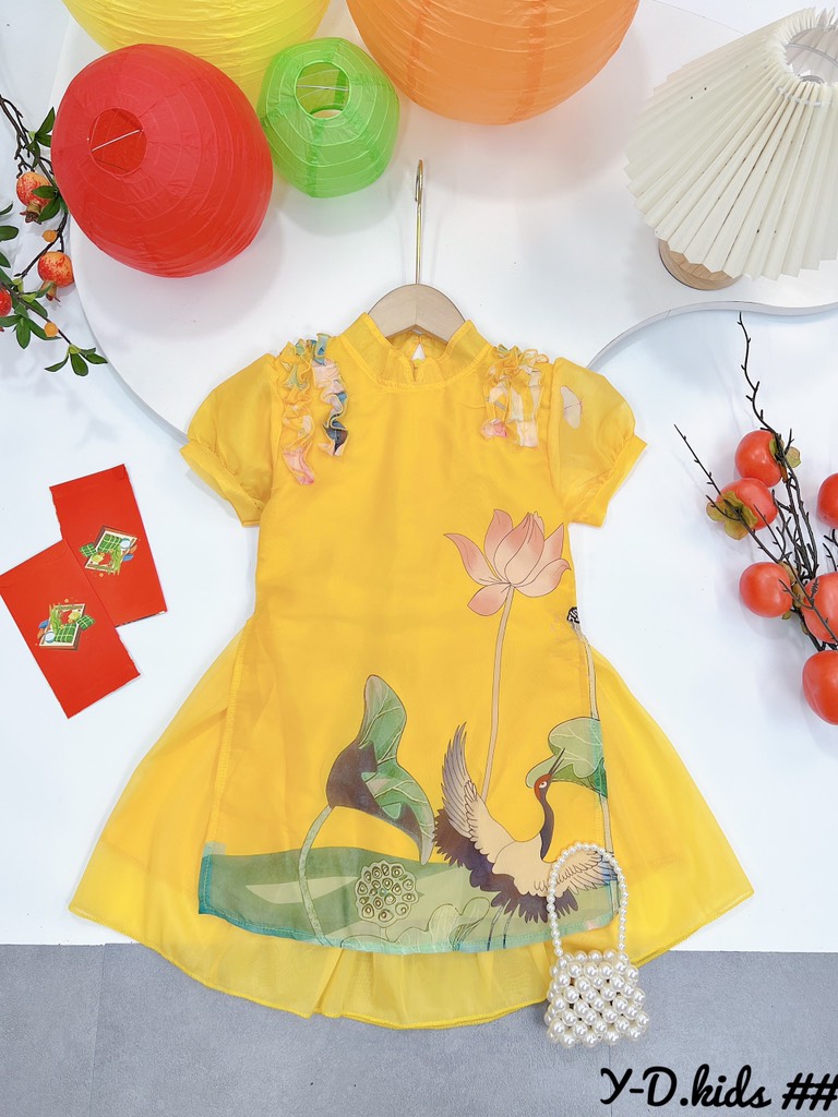 Áo dài cách tân họa tiết hoa tay bồng 17-27kg