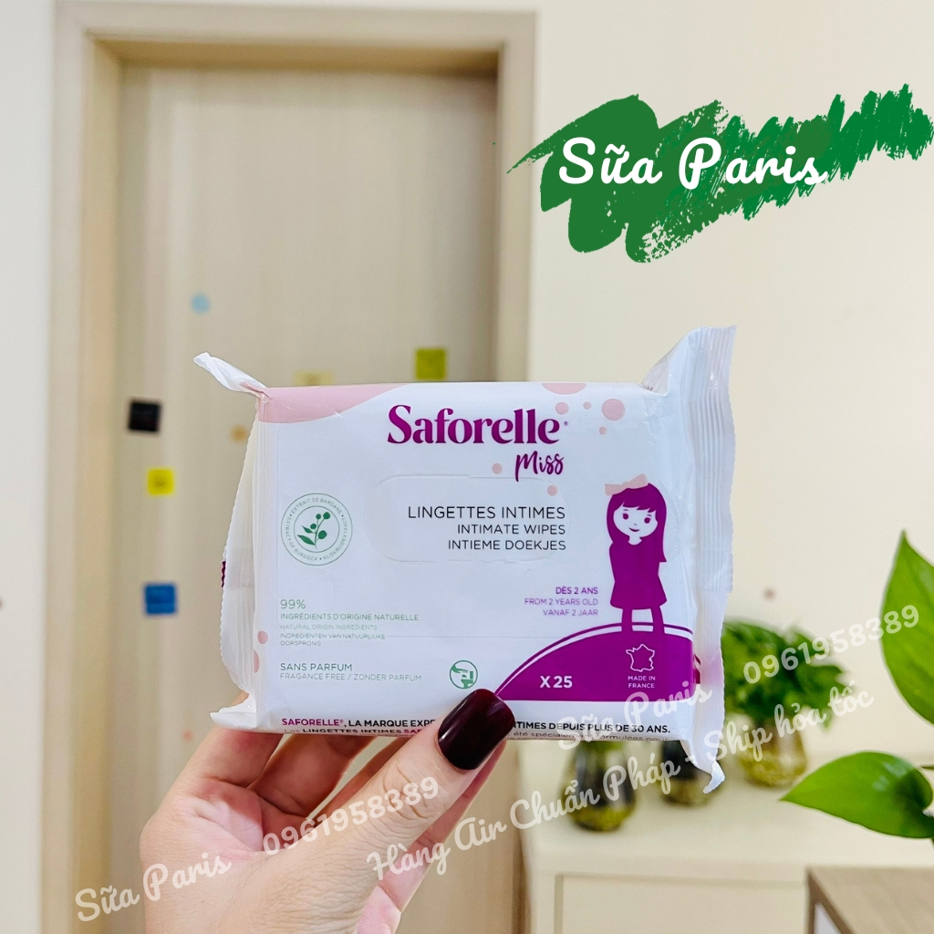 Khăn ướt vệ sinh vùng kín saforelle lingettes intimes dành cho bé gái từ 2 tuổi đến lớn.