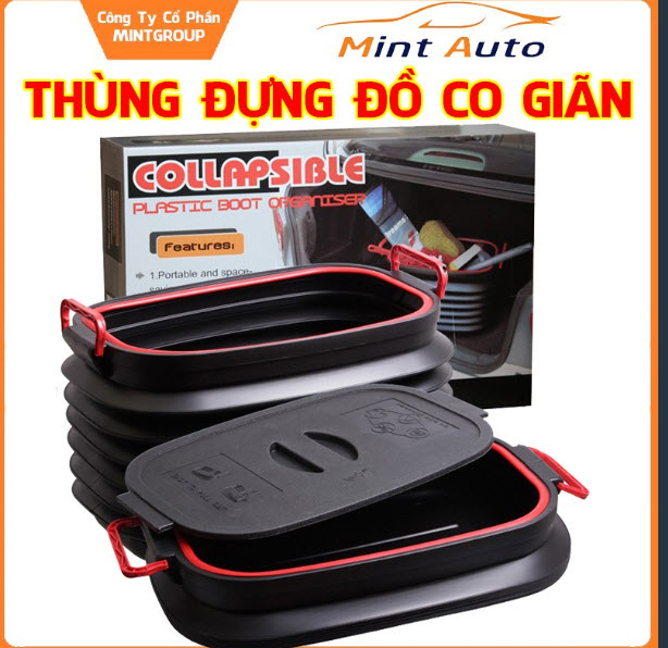 Thùng đựng đồ co giãn gấp gọn trên ô tô cao cấp dung tích 40 lít màu đen - Thùng Đựng Đồ Co Giãn
