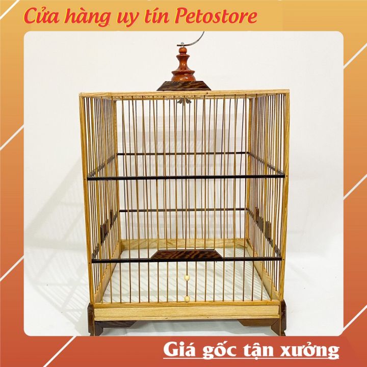 lồng chim lồng chào mào lồng chào mào vuông lang siêu đẹp khung gỗ nan trúc chắc chắn có móc đi kèm