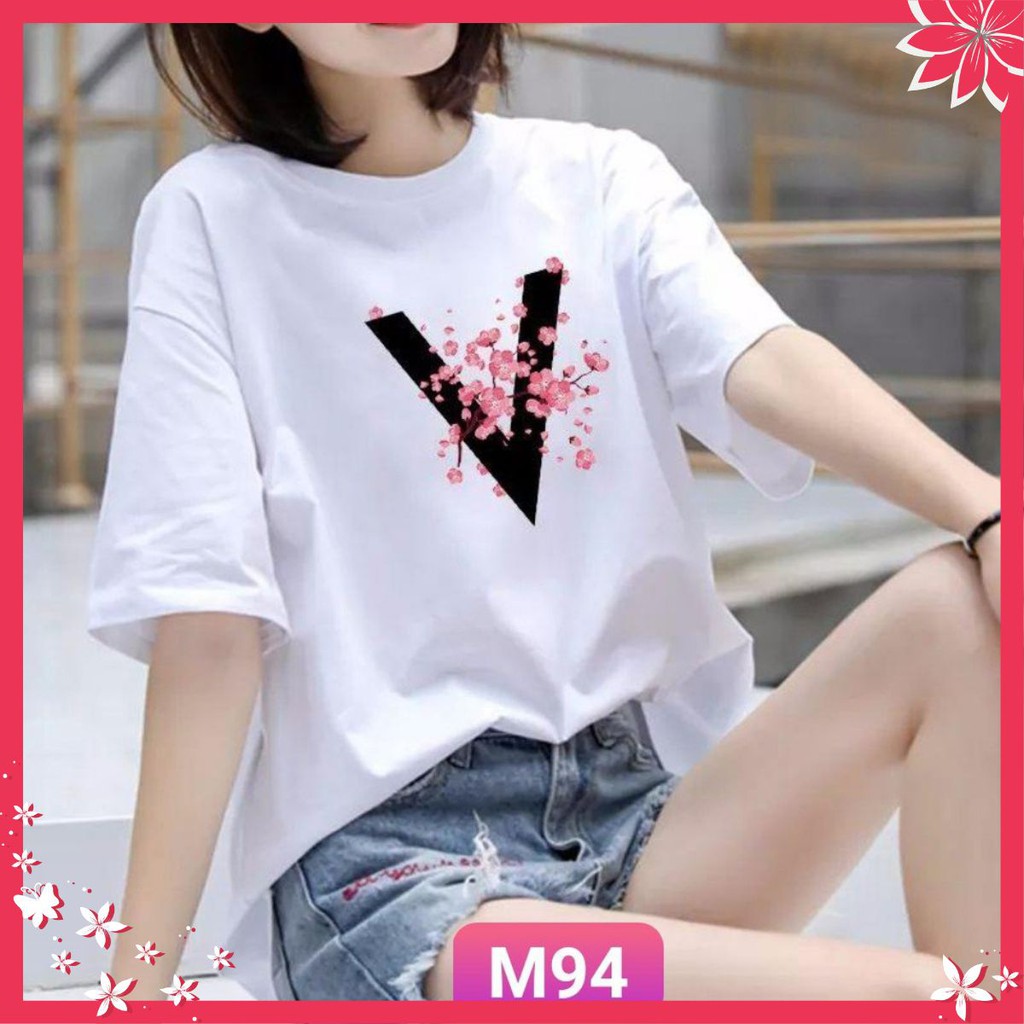 Áo Thun Trắng Nữ 💕💕 Áo phông nữ thun cotton, mịn, mát, sành điệu in chữ V M94