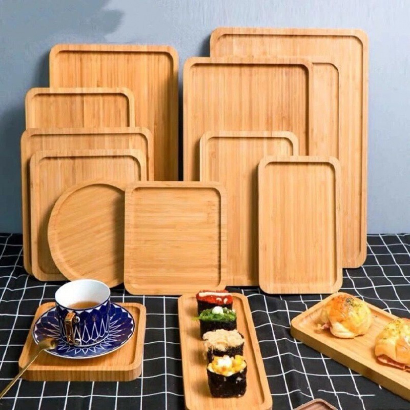 【HOT】 Khay Gỗ Khay Đựng Bánh Pizza Bằng Gỗ Tre Khay Đựng Bánh Gia Dụng Hình Chữ Nhật Sáng Tạo Nhật Bản Cốc Nước Gỗ Nguyên Khối Khay Đựng Trái Cây Khay Gỗ